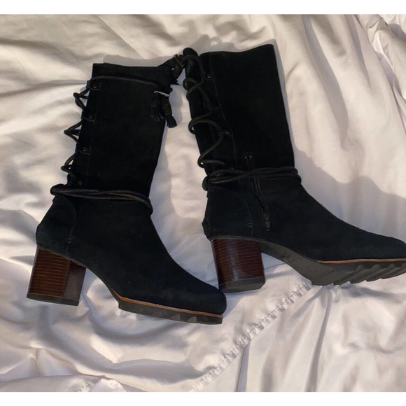 SOREL FARAH Tall BLACK WATERPROOF SUEDE LEATHER UPPER MID BOOT Women Size 9.5 - Picture 2 of 12